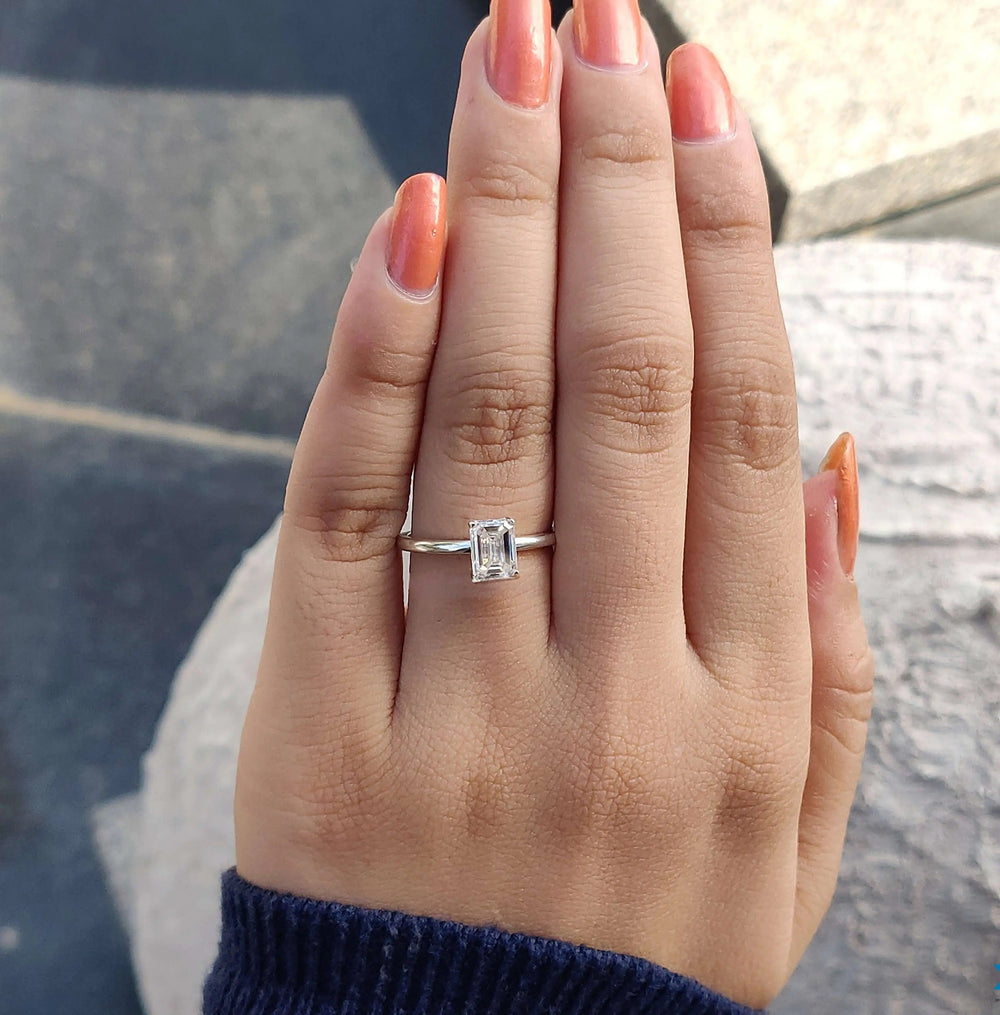 Moissanite Ring - Elegant Emerald Cut Engagement Ring
