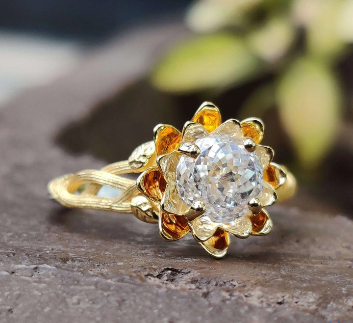 Moissanite Ring - Stunning Floral Engagement Ring with Nature Design