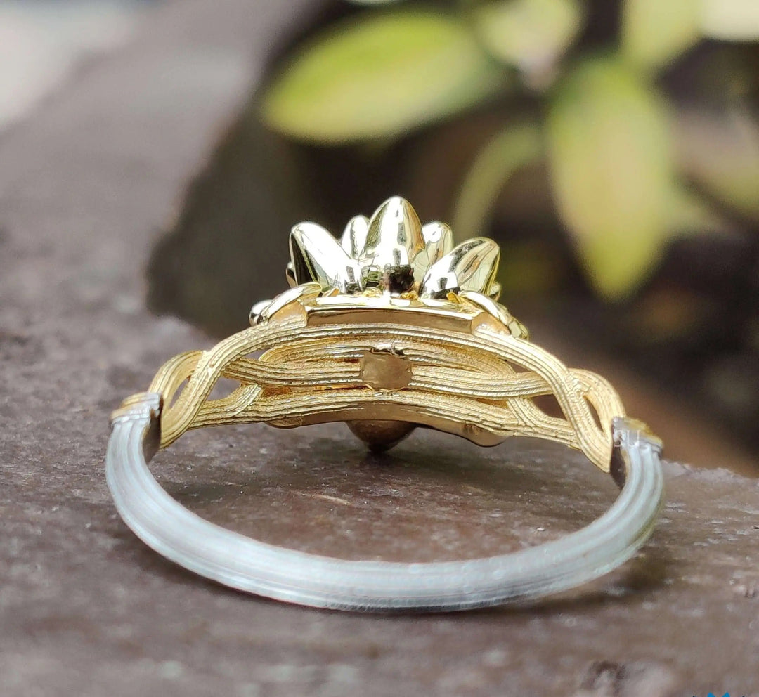 Moissanite Ring - Stunning Floral Engagement Ring with Nature Design