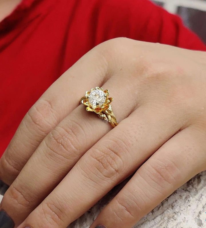 Moissanite Ring - Stunning Floral Engagement Ring with Nature Design