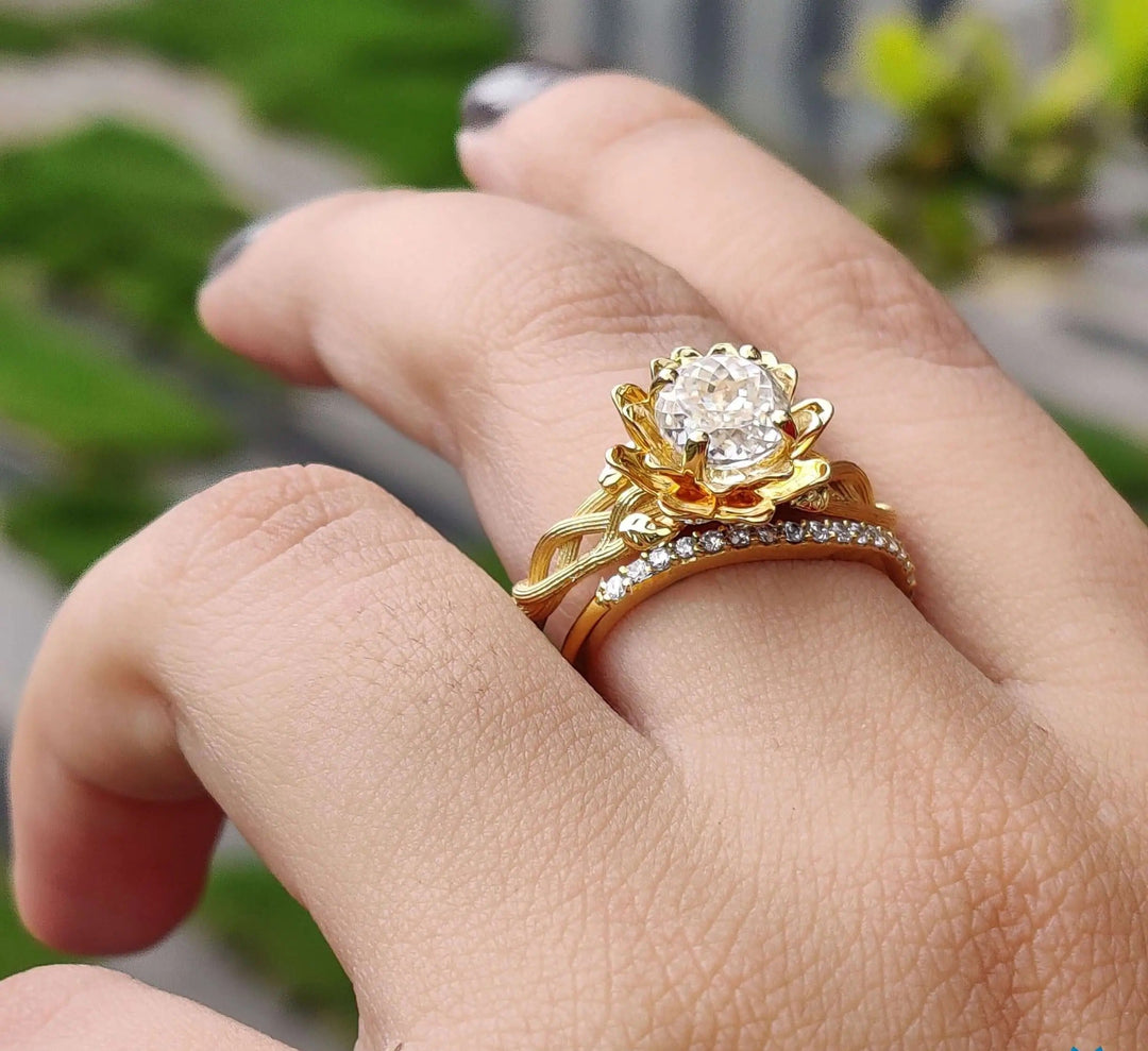 Moissanite Ring - Stunning Floral Engagement Ring with Nature Design