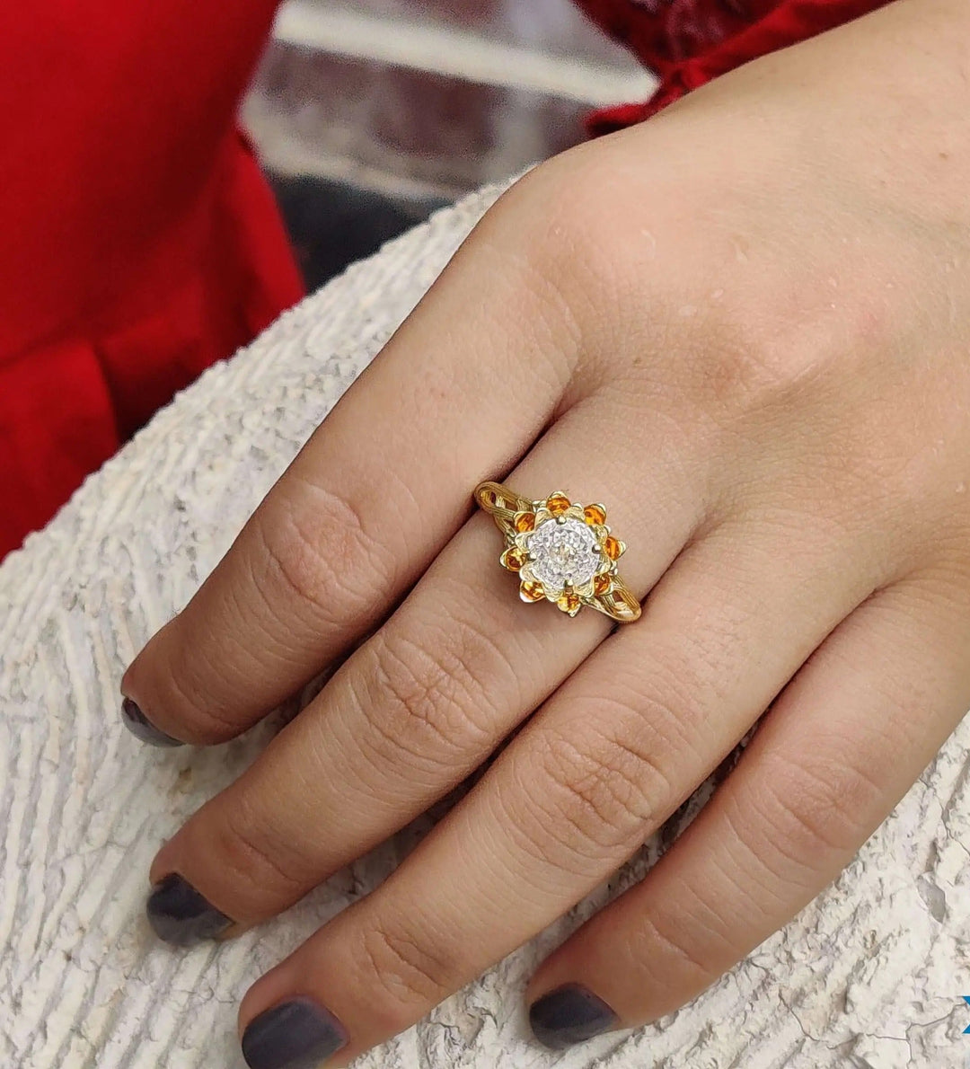 Moissanite Ring - Stunning Floral Engagement Ring with Nature Design