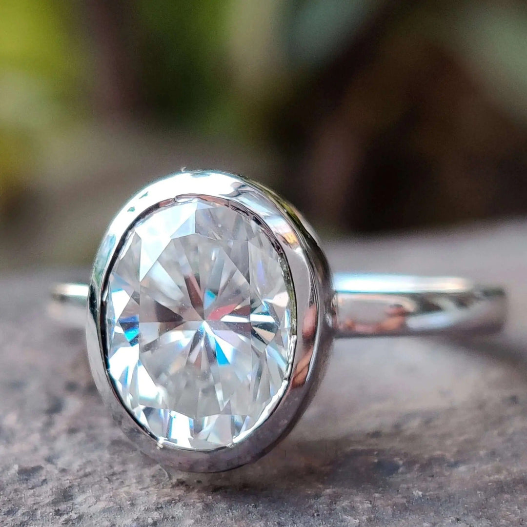 Moissanite Ring - Elegant Oval Cut Solitaire Engagement Ring