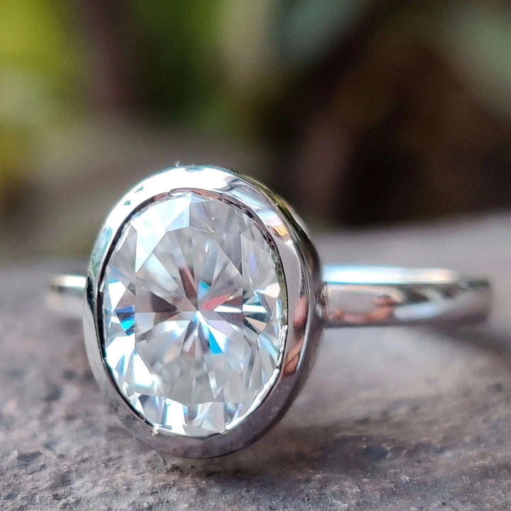 Moissanite Ring - Elegant Oval Cut Solitaire Engagement Ring