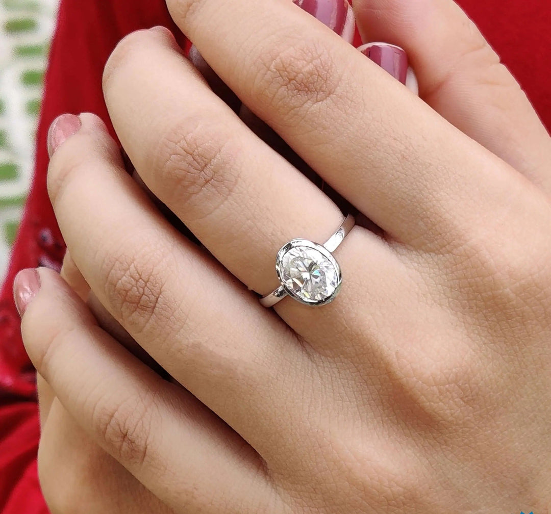 Moissanite Ring - Elegant Oval Cut Solitaire Engagement Ring