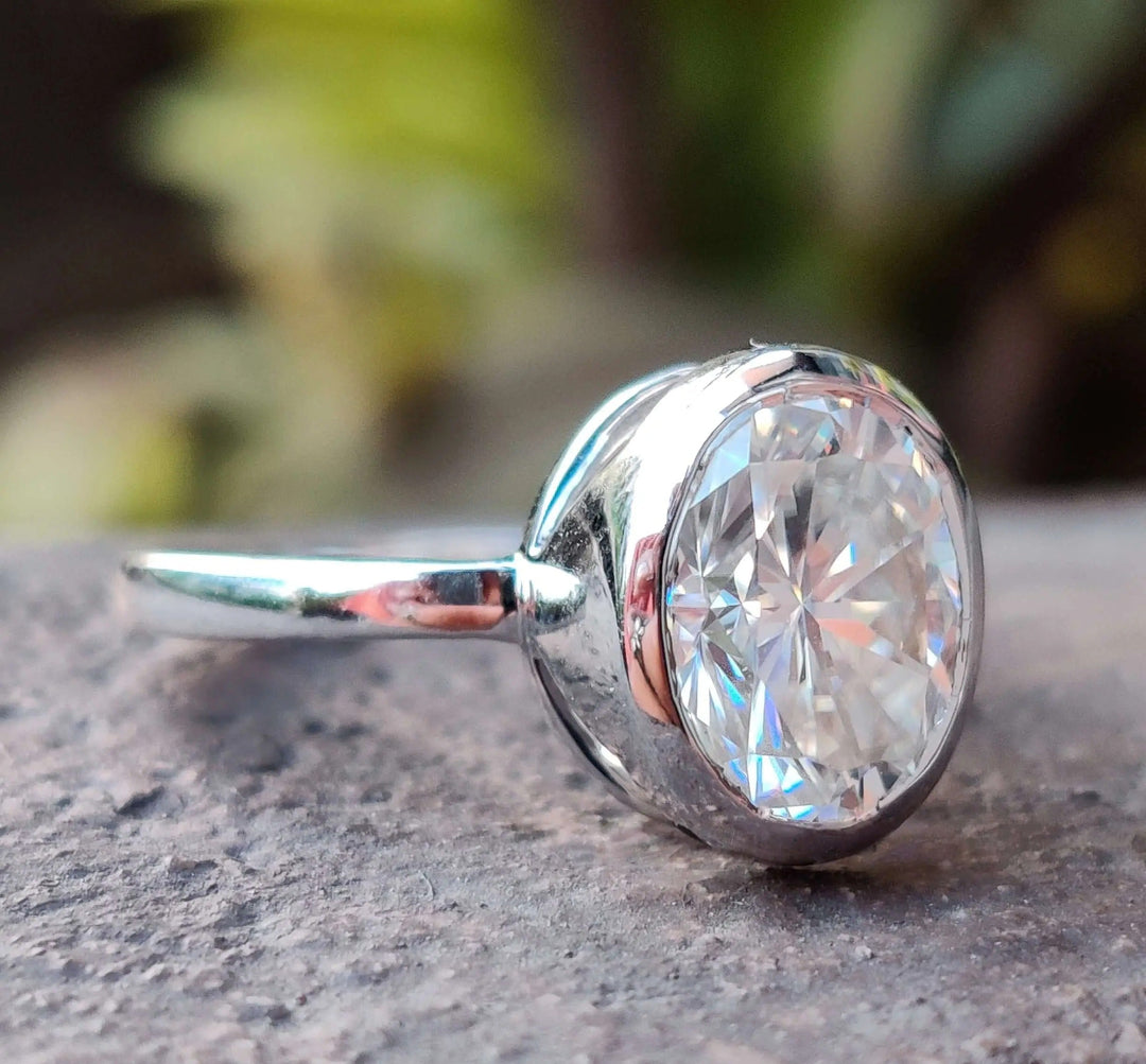 Moissanite Ring - Elegant Oval Cut Solitaire Engagement Ring