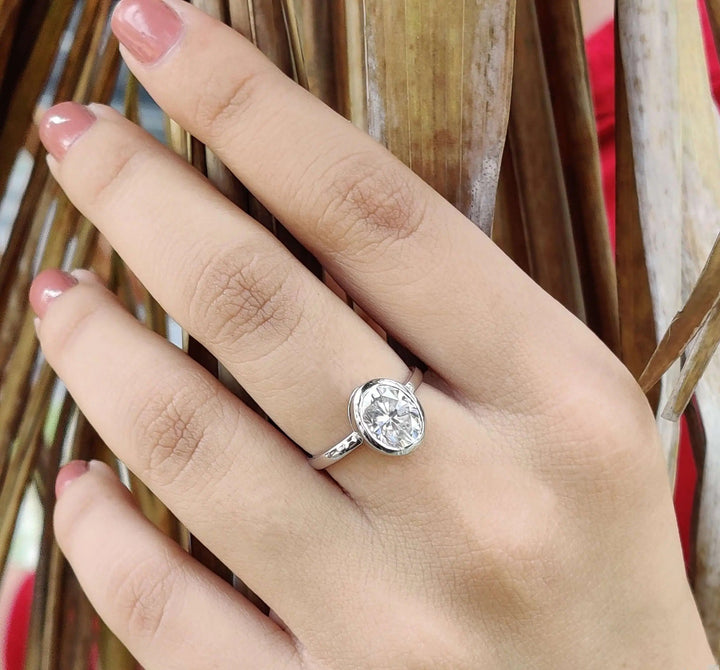 Moissanite Ring - Elegant Oval Cut Solitaire Engagement Ring