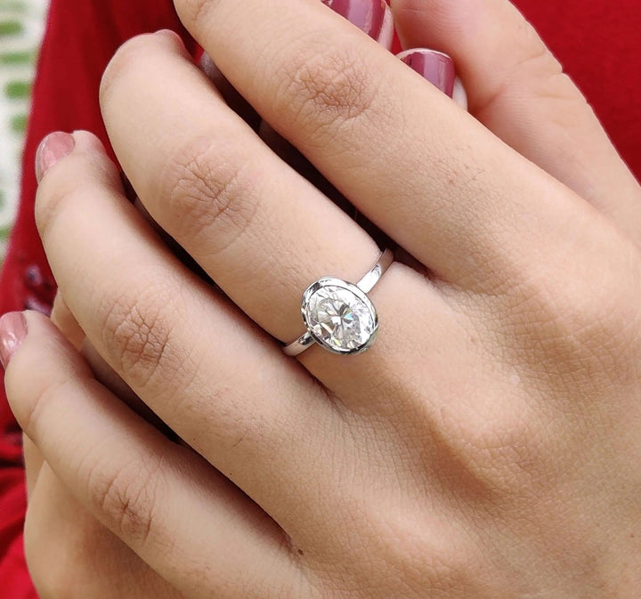 Moissanite Ring - Elegant Oval Cut Solitaire Engagement Ring