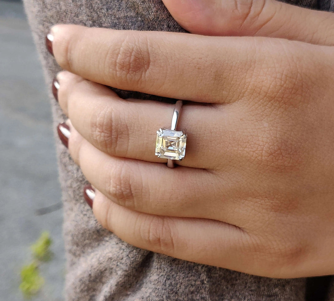 Moissanite Ring - Exquisite Asscher Engagement Ring for Timeless Love