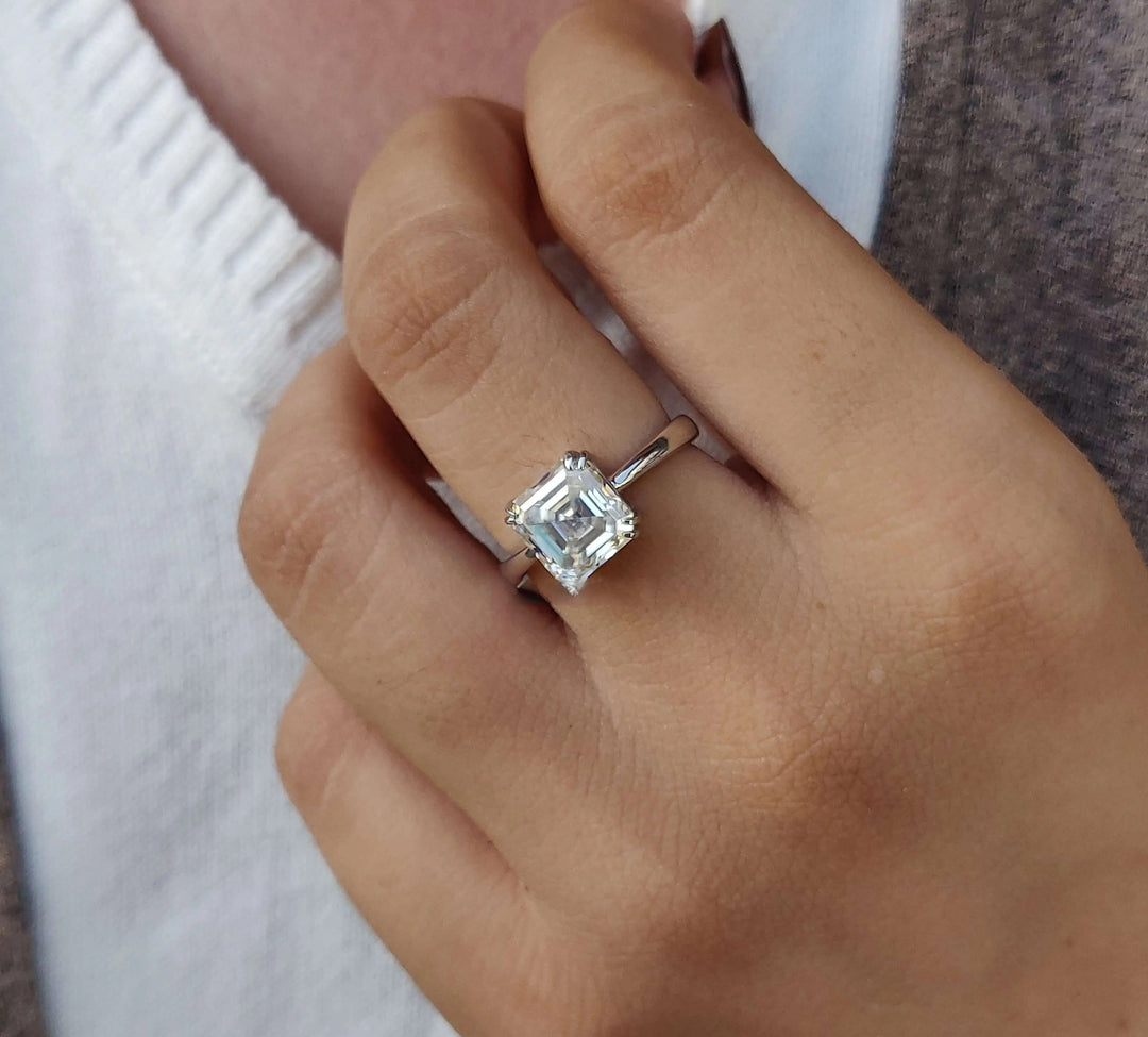 Moissanite Ring - Exquisite Asscher Engagement Ring for Timeless Love