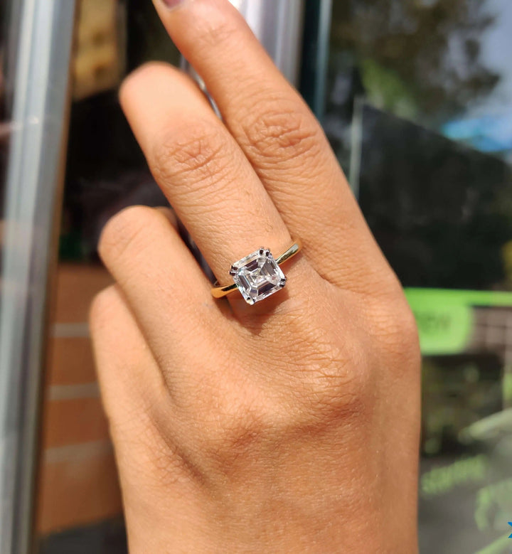Moissanite Ring - Elegant Asscher Cut Engagement Ring