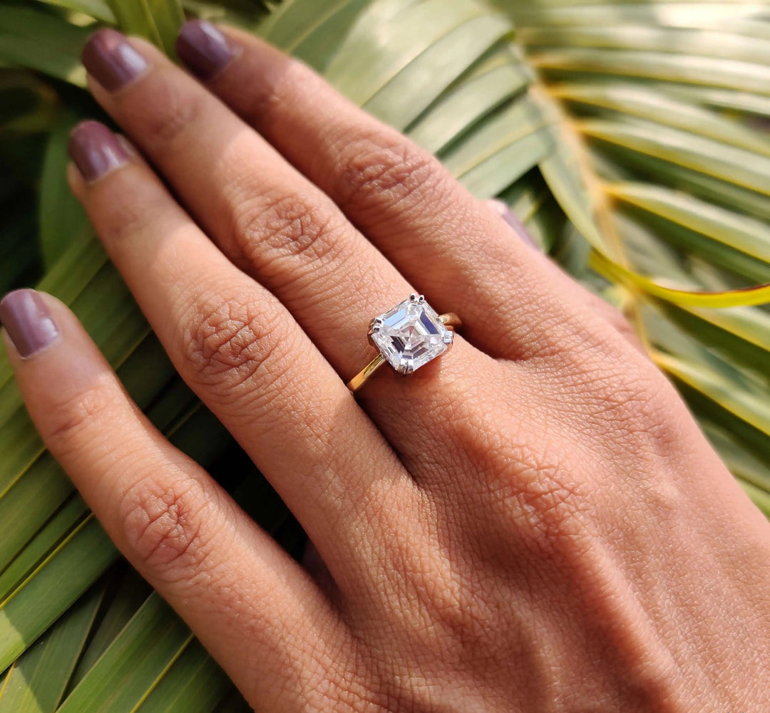 Moissanite Ring - Elegant Asscher Cut Engagement Ring