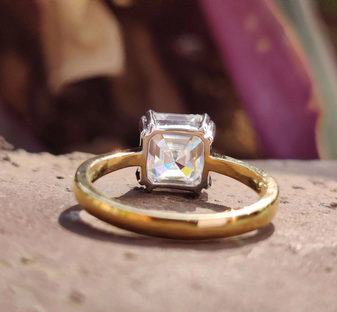 Moissanite Ring - Elegant Asscher Cut Engagement Ring