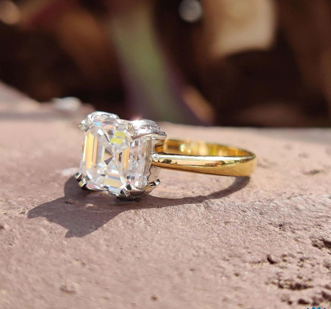 Moissanite Ring - Elegant Asscher Cut Engagement Ring