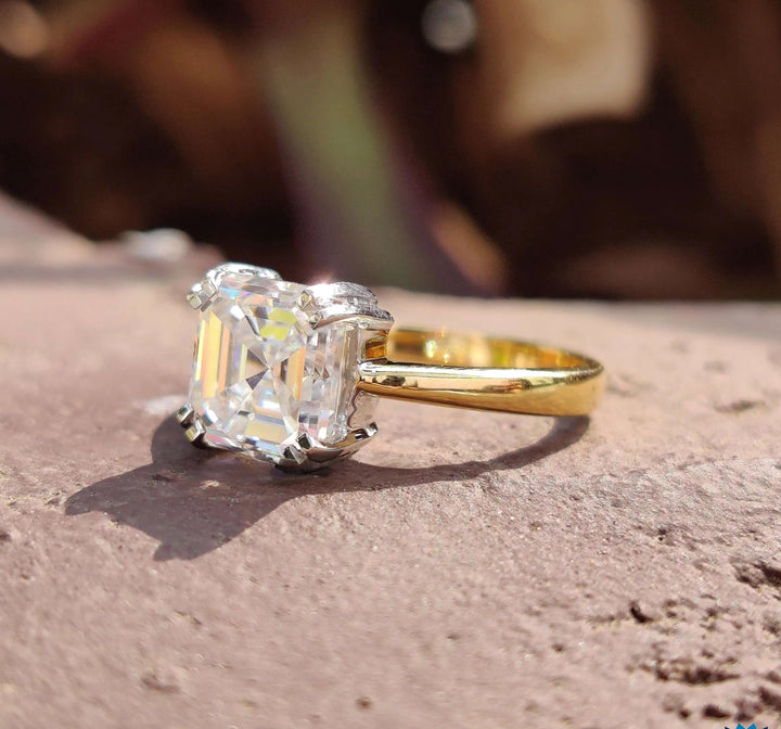 Moissanite Ring - Elegant Asscher Cut Engagement Ring