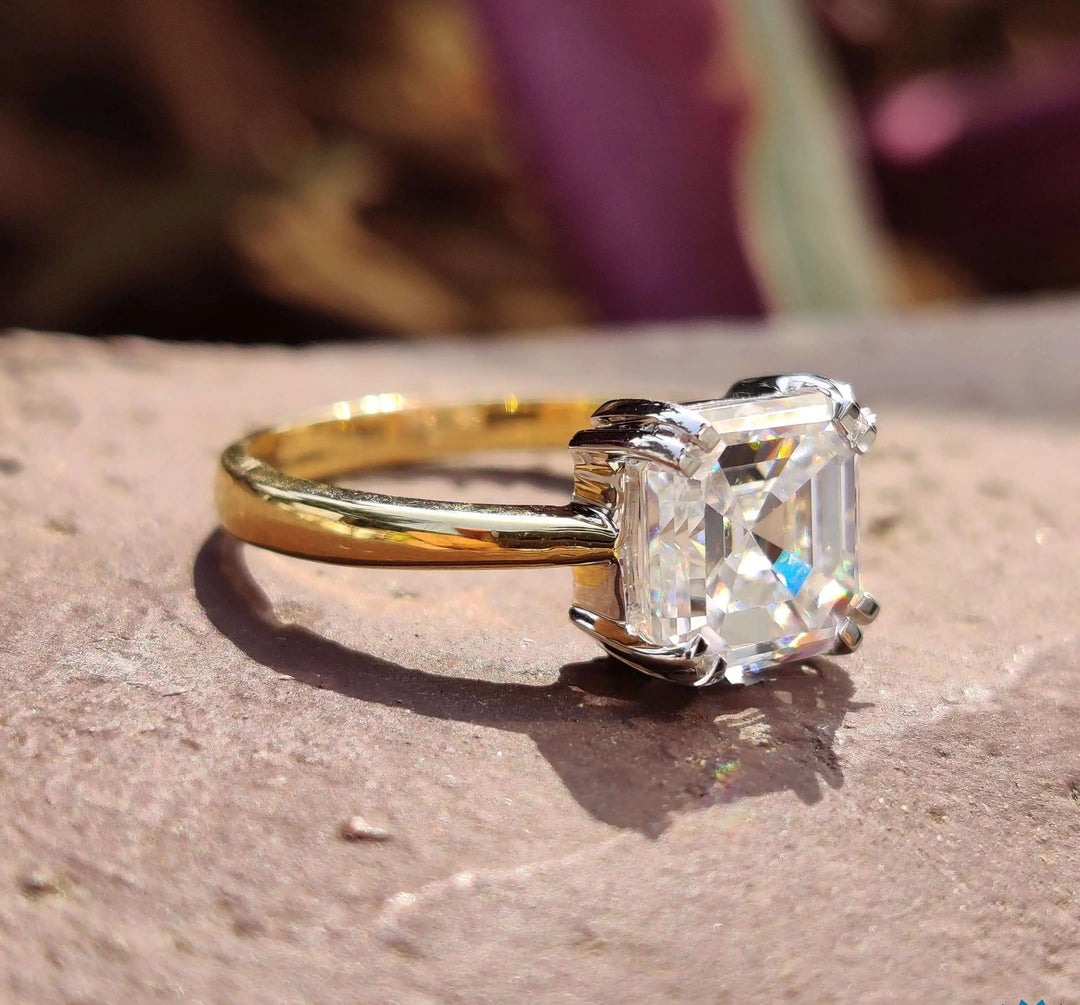 Moissanite Ring - Elegant Asscher Cut Engagement Ring