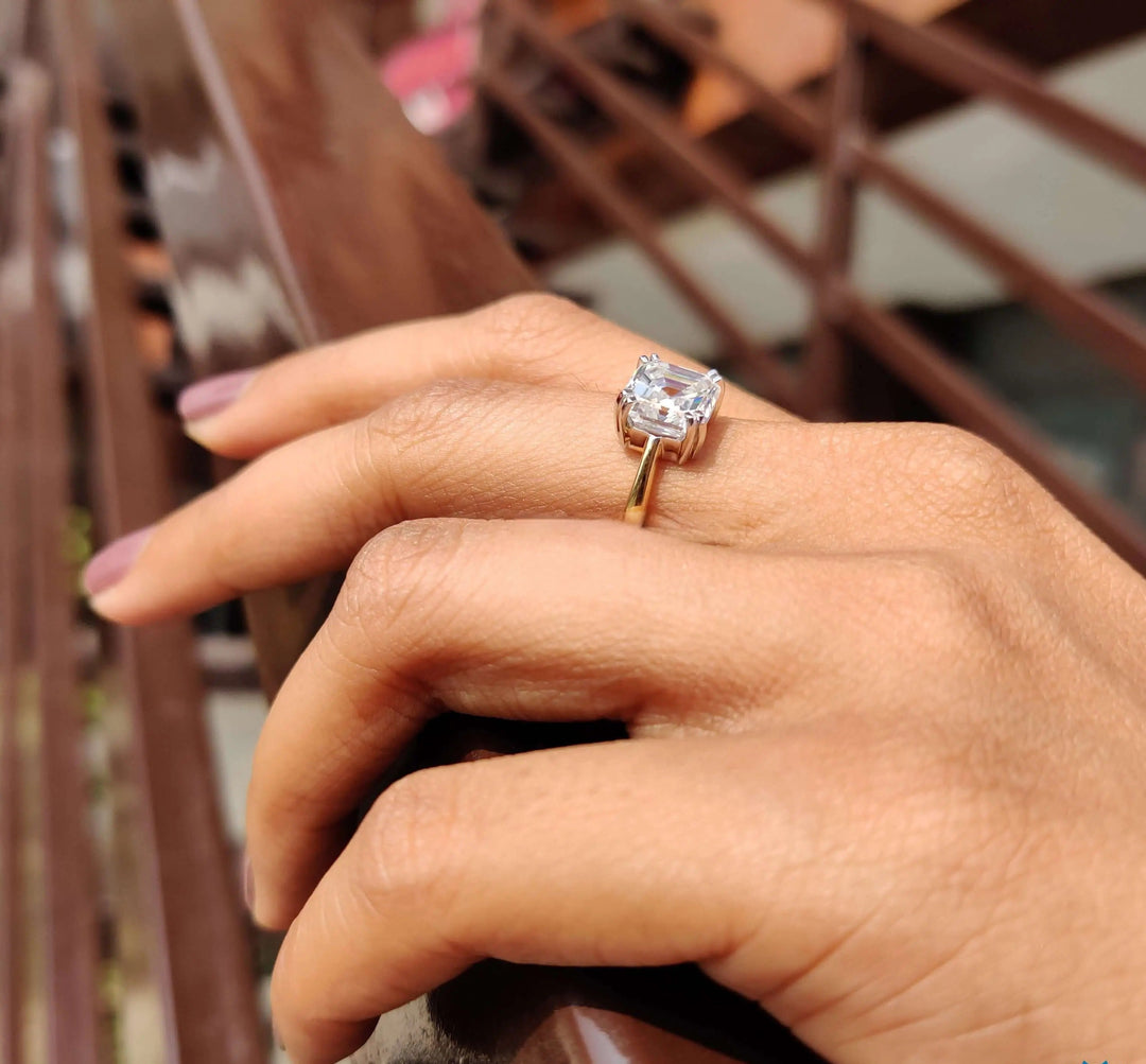 Moissanite Ring - Elegant Asscher Cut Engagement Ring