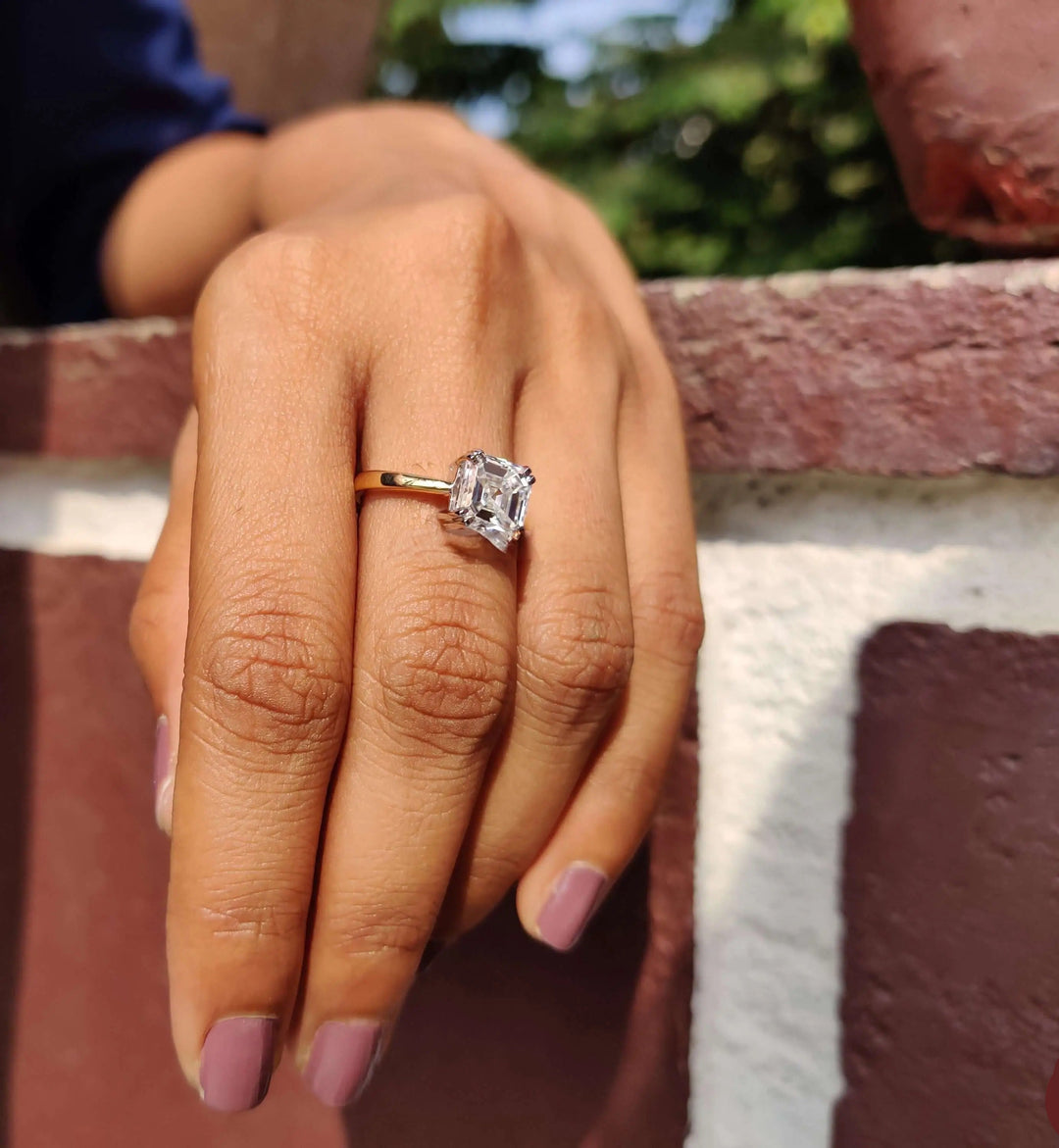 Moissanite Ring - Elegant Asscher Cut Engagement Ring