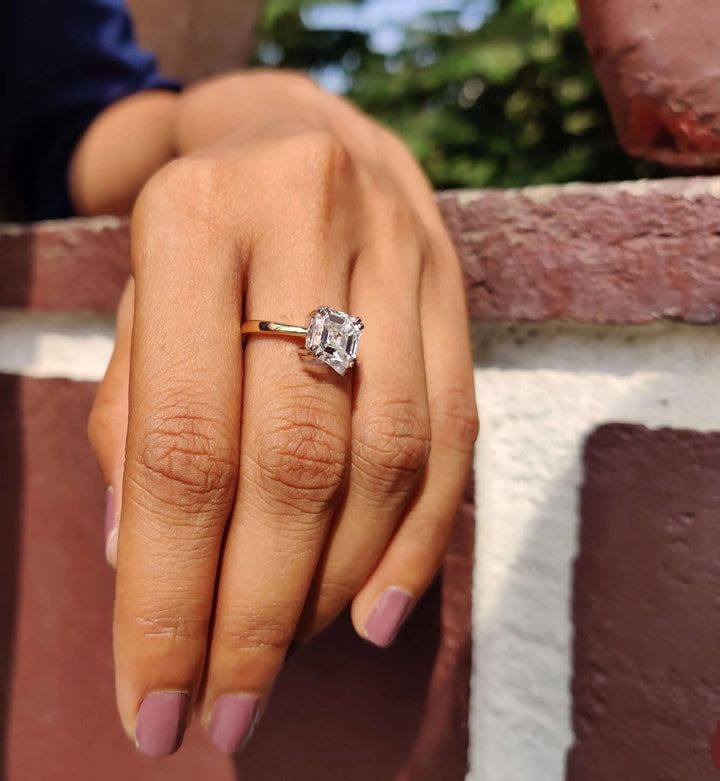 Moissanite Ring - Elegant Asscher Cut Engagement Ring