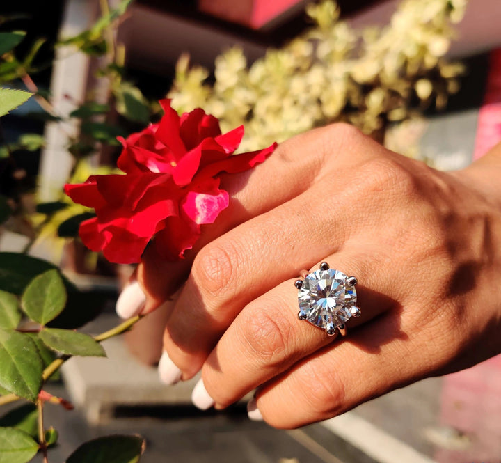 Moissanite Ring - Classic Round Brilliant Cut Engagement Ring
