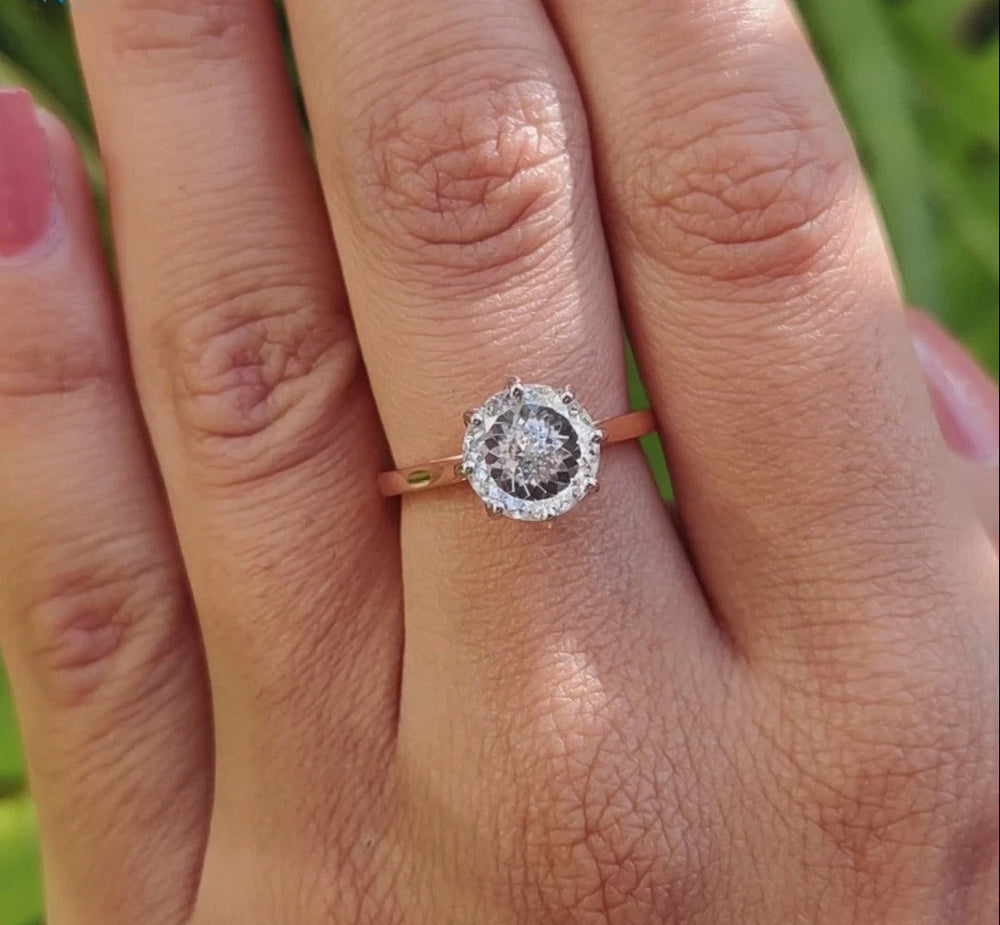 Moissanite Ring - Portuguese Cut Engagement Ring with Tulip Setting