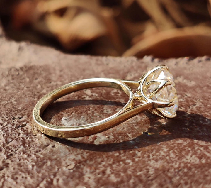 Moissanite Ring - Portuguese Cut Engagement Ring with Tulip Setting