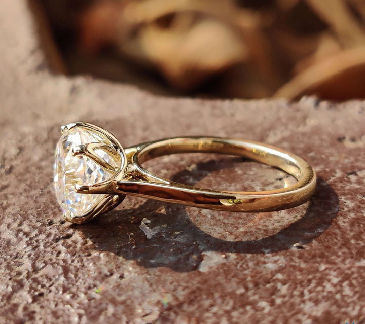 Moissanite Ring - Portuguese Cut Engagement Ring with Tulip Setting