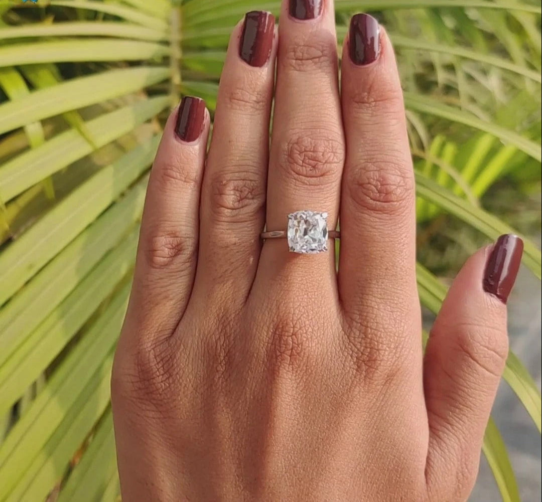 Moissanite Ring - Elegant Cushion Cut Hidden Halo Engagement Ring