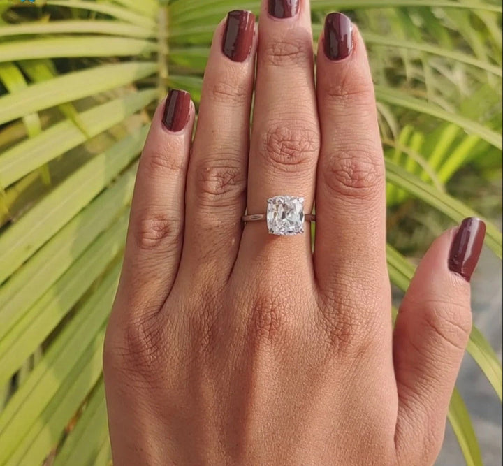 Moissanite Ring - Elegant Cushion Cut Hidden Halo Engagement Ring