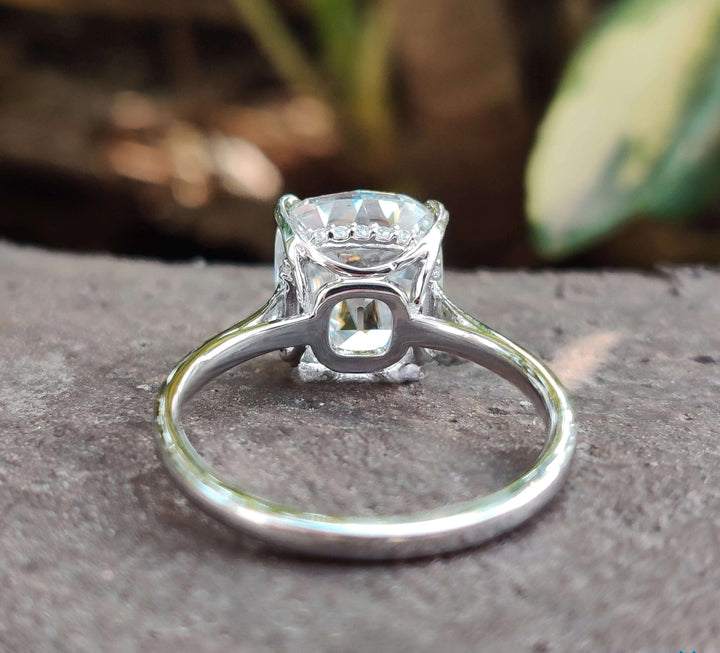 Moissanite Ring - Elegant Cushion Cut Hidden Halo Engagement Ring