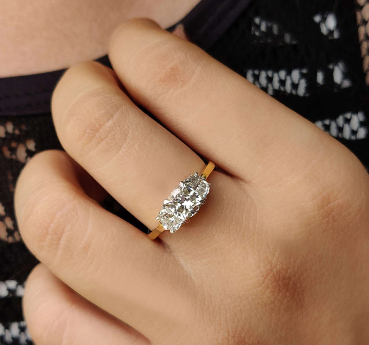 Moissanite Ring - Unique Three Stone Cushion Divine Engagement Ring