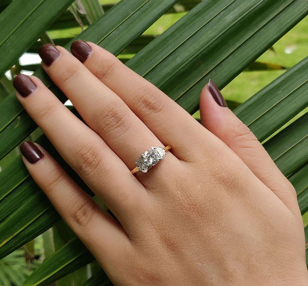 Moissanite Ring - Unique Three Stone Cushion Divine Engagement Ring
