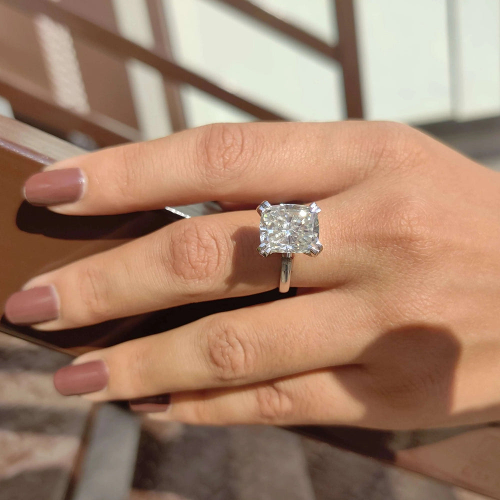 Moissanite Ring - Elegant Elongated Cushion Cut Engagement Ring