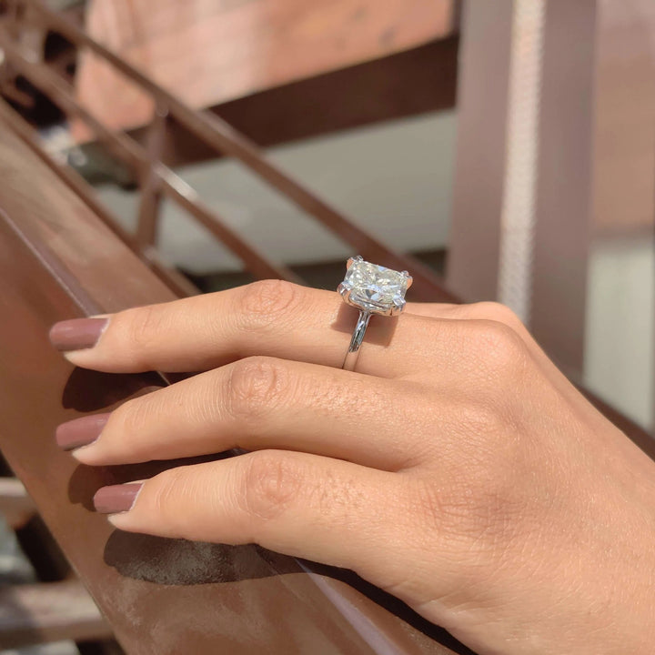 Moissanite Ring - Elegant Elongated Cushion Cut Engagement Ring