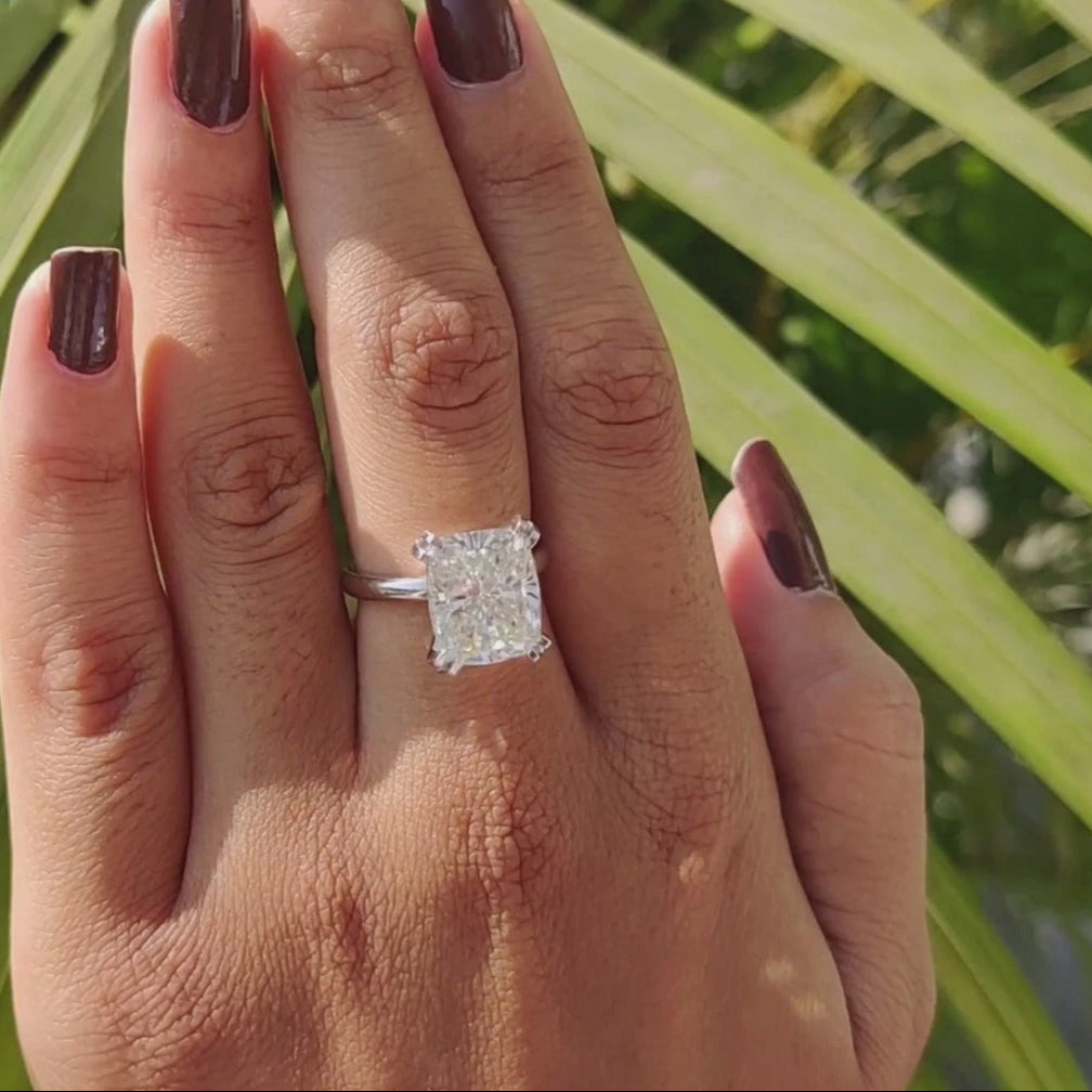 Moissanite Ring - Elegant Elongated Cushion Cut Engagement Ring