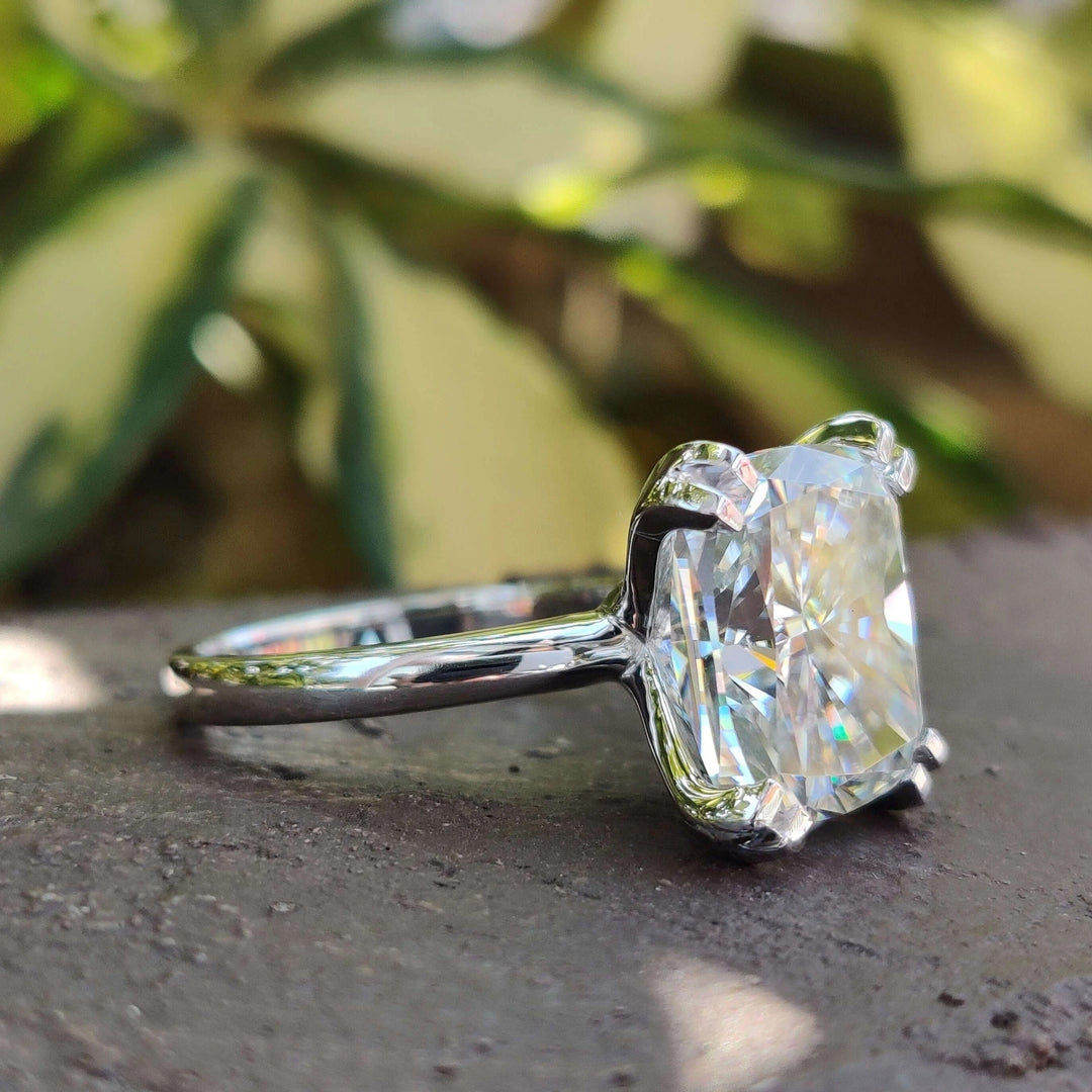 Moissanite Ring - Elegant Elongated Cushion Cut Engagement Ring
