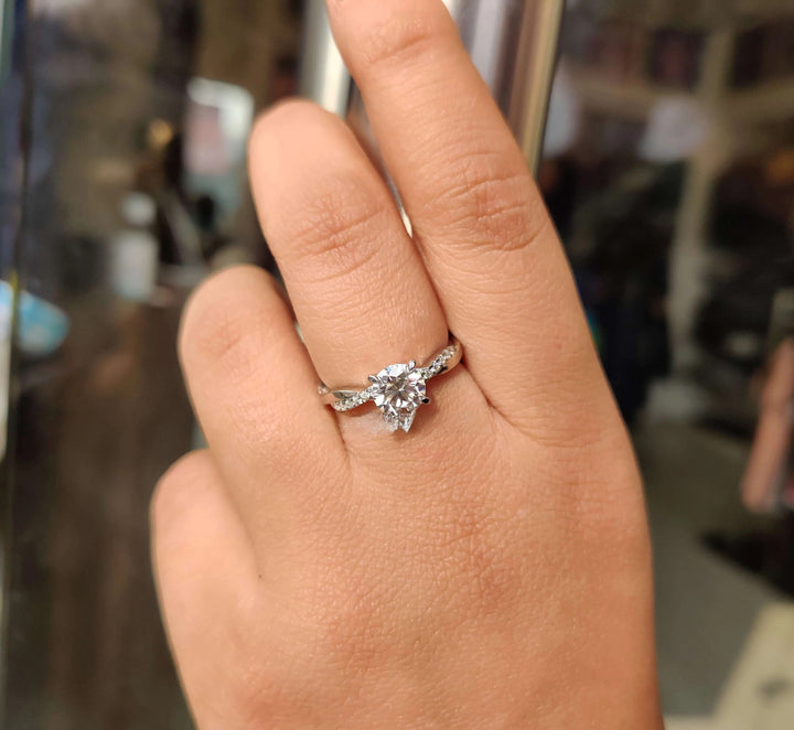 Moissanite Ring - Elegant Filigree Style Twisted Shank Engagement Ring