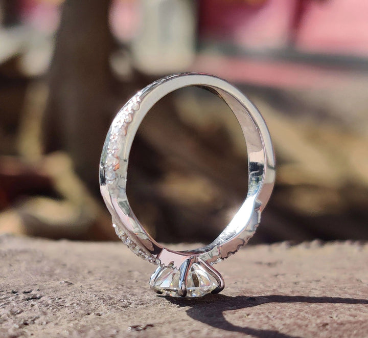Moissanite Ring - Elegant Filigree Style Twisted Shank Engagement Ring