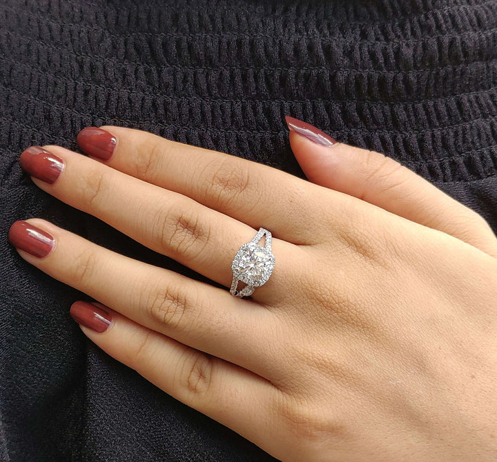 Moissanite Ring - Luxurious Split Shank Cushion Cut Engagement Ring
