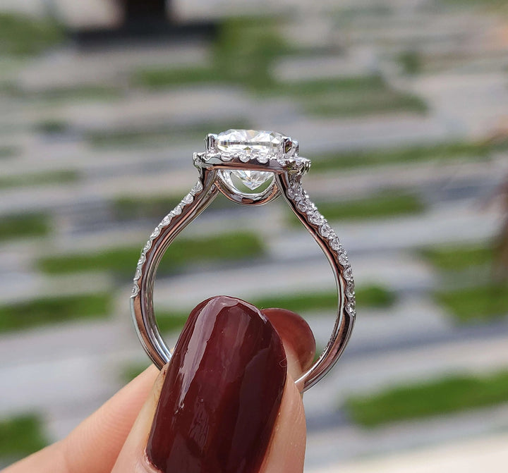 Moissanite Ring - Luxurious Split Shank Cushion Cut Engagement Ring