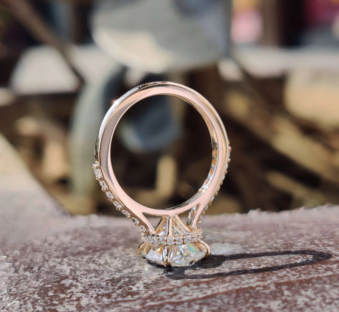 Moissanite Ring - Elegant Oval Cut Engagement Ring with Hidden Halo