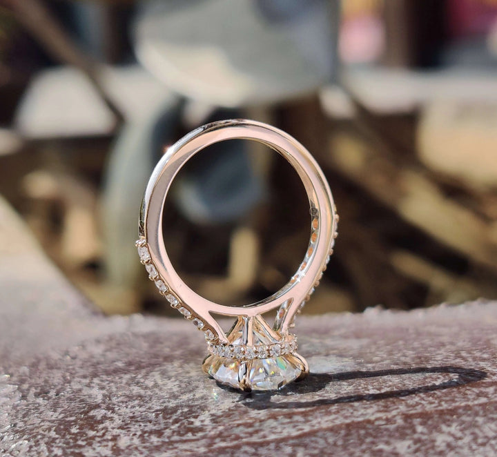 Moissanite Ring - Elegant Oval Cut Engagement Ring with Hidden Halo