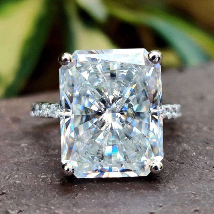 Moissanite Ring - Sparkling Radiant Cut Engagement Ring with Halo