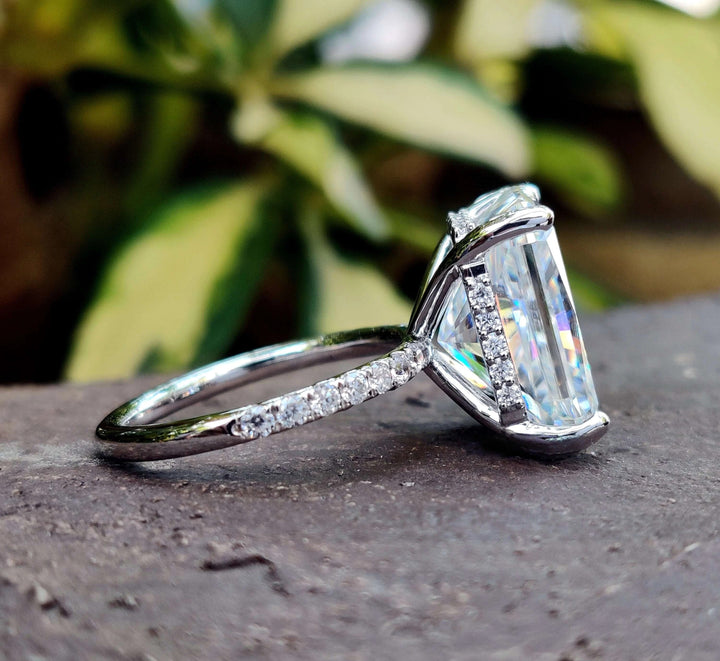 Moissanite Ring - Sparkling Radiant Cut Engagement Ring with Halo