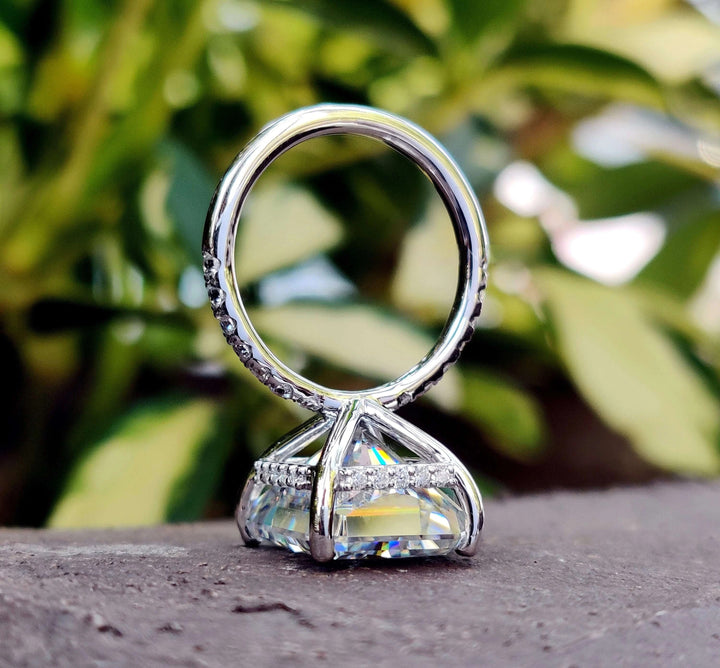 Moissanite Ring - Sparkling Radiant Cut Engagement Ring with Halo