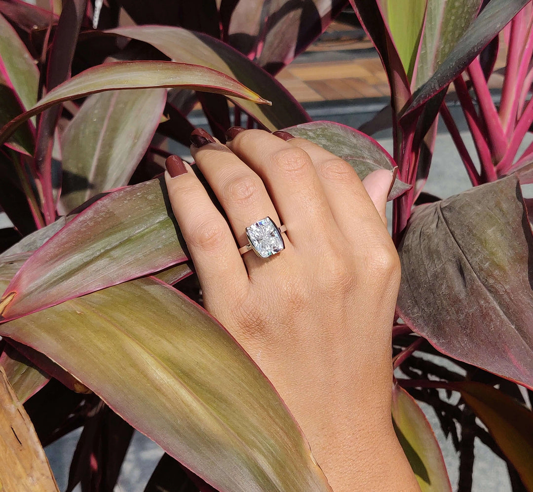 Moissanite Ring - Elegant Elongated Cushion Cut Engagement Ring
