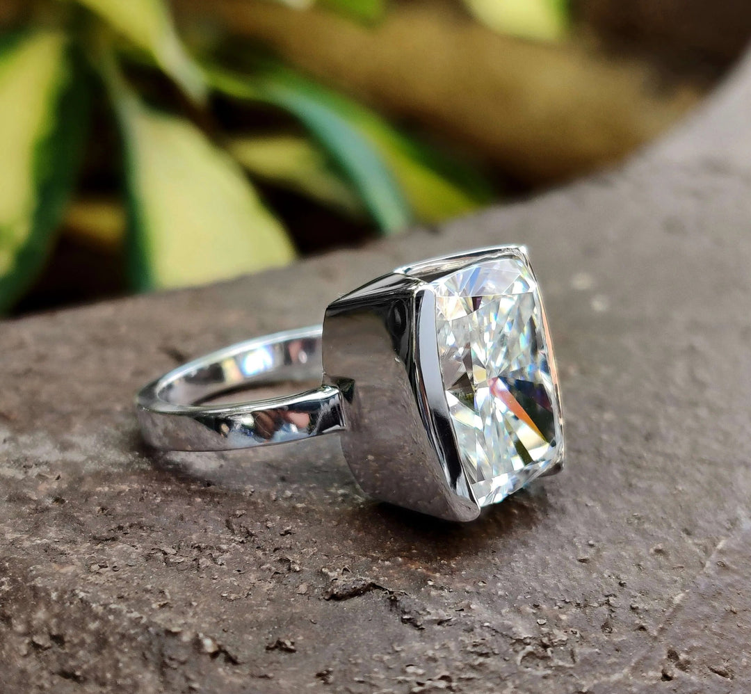 Moissanite Ring - Elegant Elongated Cushion Cut Engagement Ring