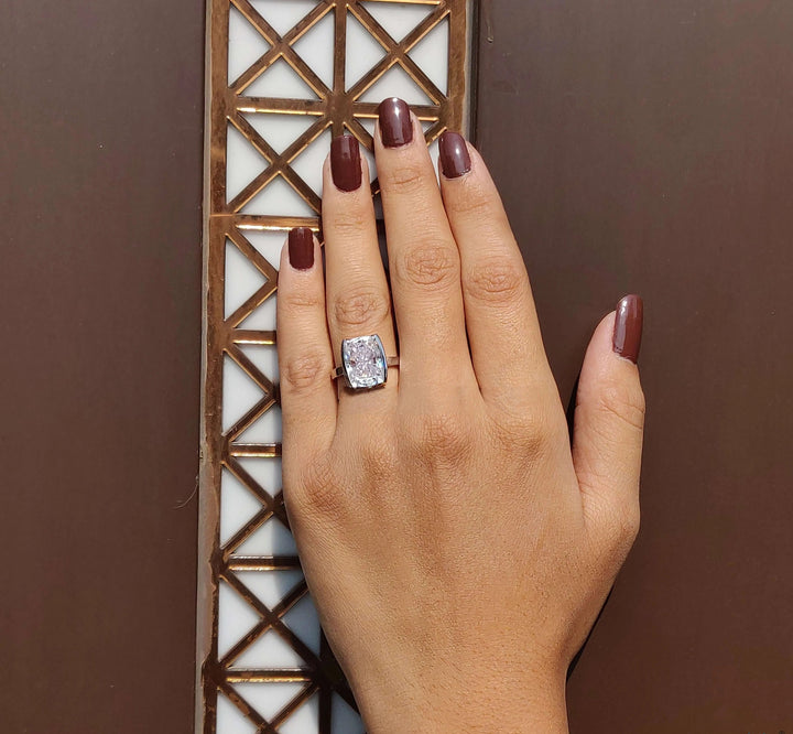 Moissanite Ring - Elegant Elongated Cushion Cut Engagement Ring