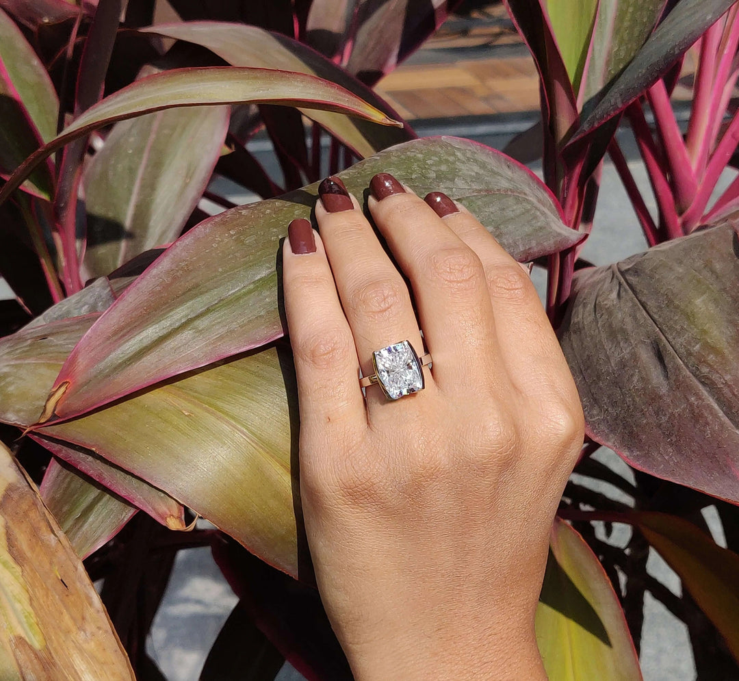 Moissanite Ring - Elegant Elongated Cushion Cut Engagement Ring