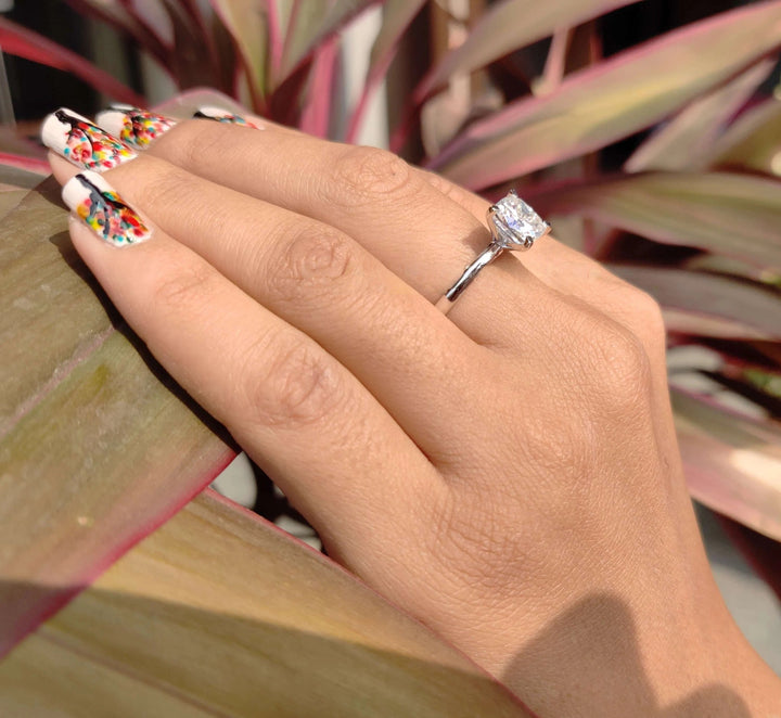 Moissanite Ring - Timeless Cushion Cut Solitaire Engagement Ring